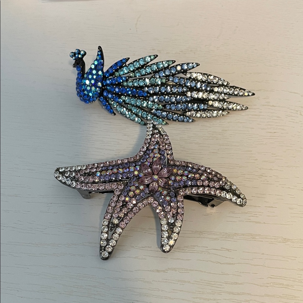 Sparkling Peacock and Starfish Crystal hair clips